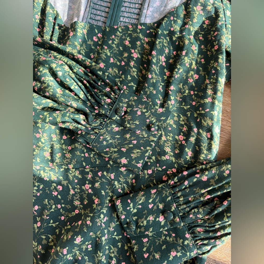 Reformation Alessi Midi Long Sleeve Dress Green Floral Size 12 - Picture 6 of 8